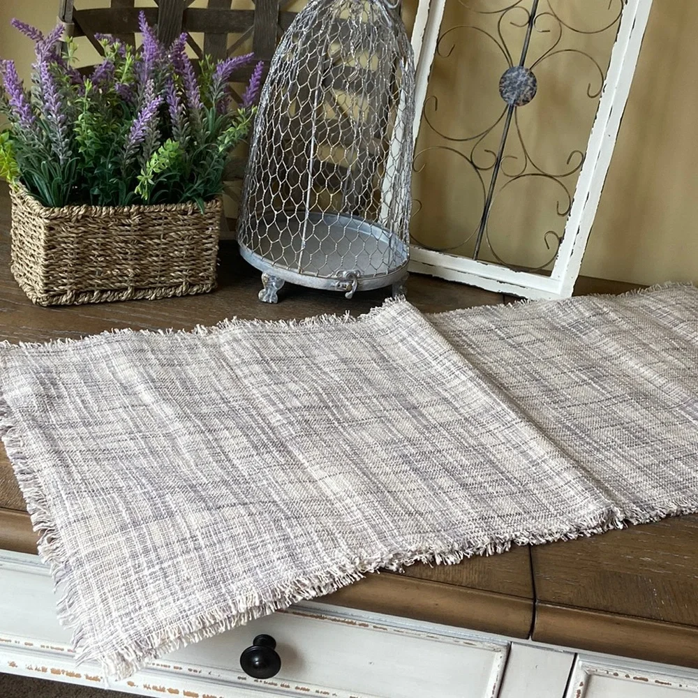 NEW! Bohemian Cottage Gray & Creamy White Plaid Neutral Dining Table Runner